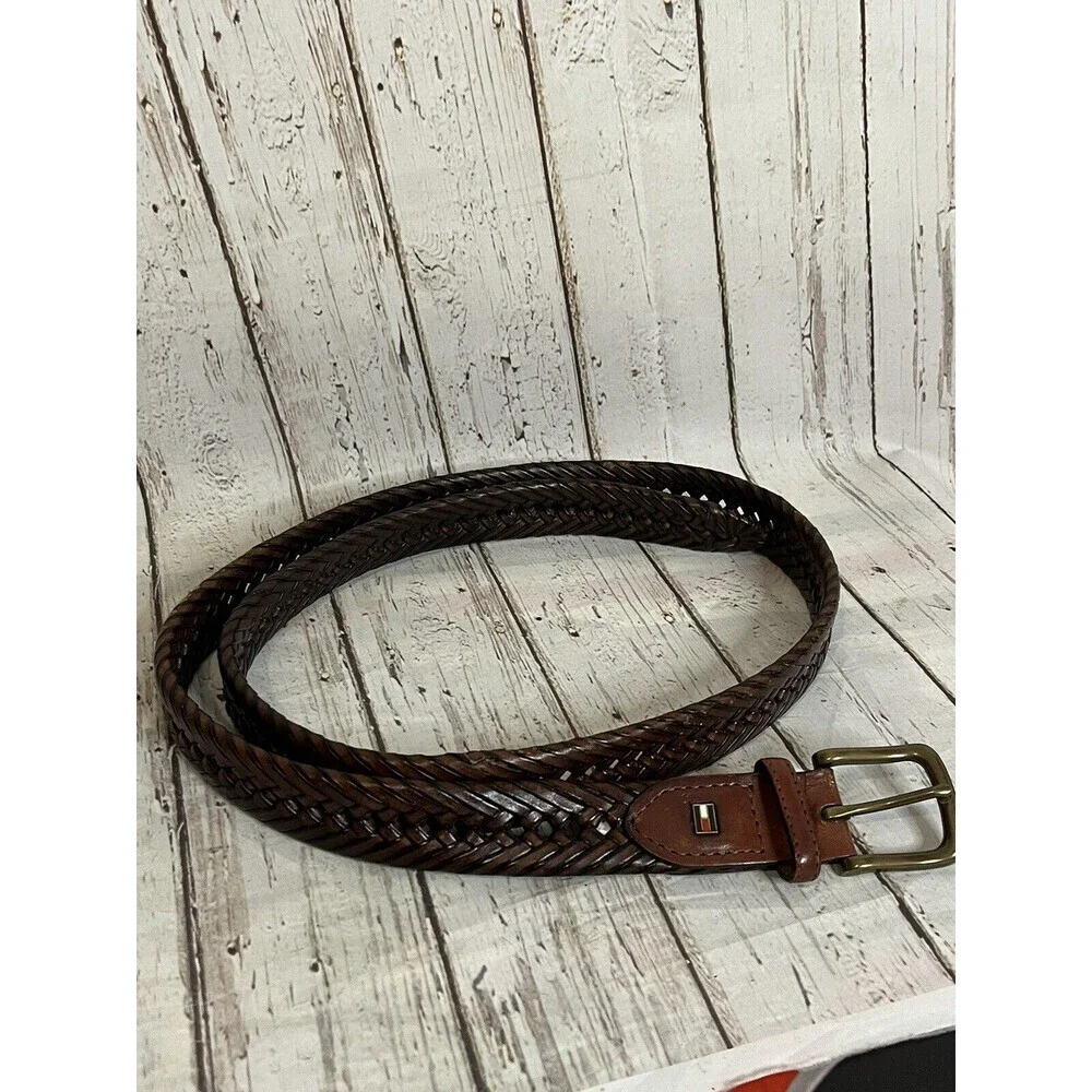 Tommy Hilfiger 44/110 Brown Leather Braided Belt